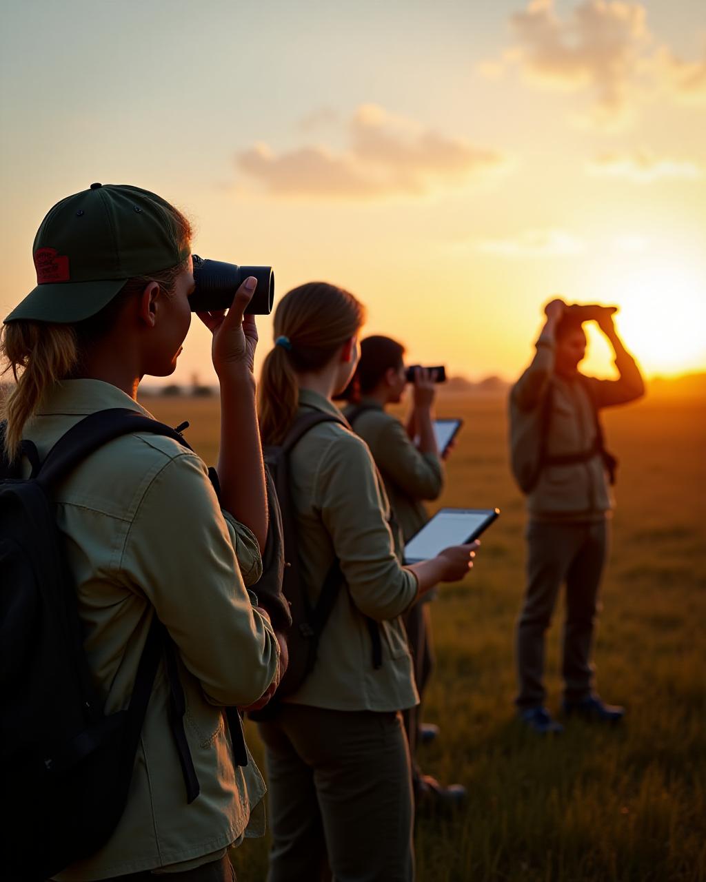 Students observing wildlife in a natural habitat